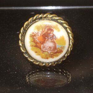 Vintage Porcelain Courting Couple Ring Adjustable size